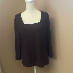 New Chico’s Square Neck Touch of Cool Brown Tee
